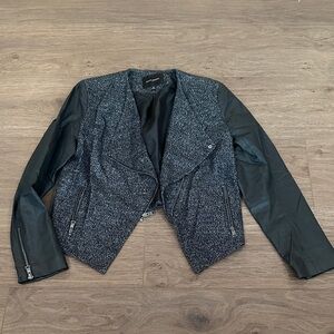 Banana Republic Asymmetric Black Gray Jacket Blazer with Faux Leather Sleeves